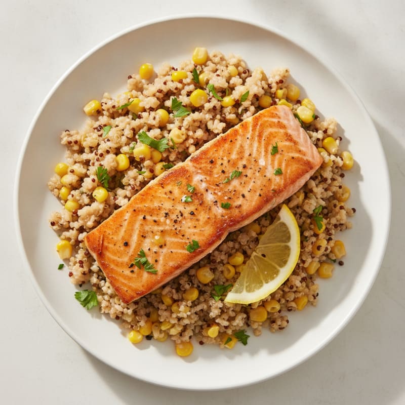 Pan-Seared Salmon with Corn and Grain Medley