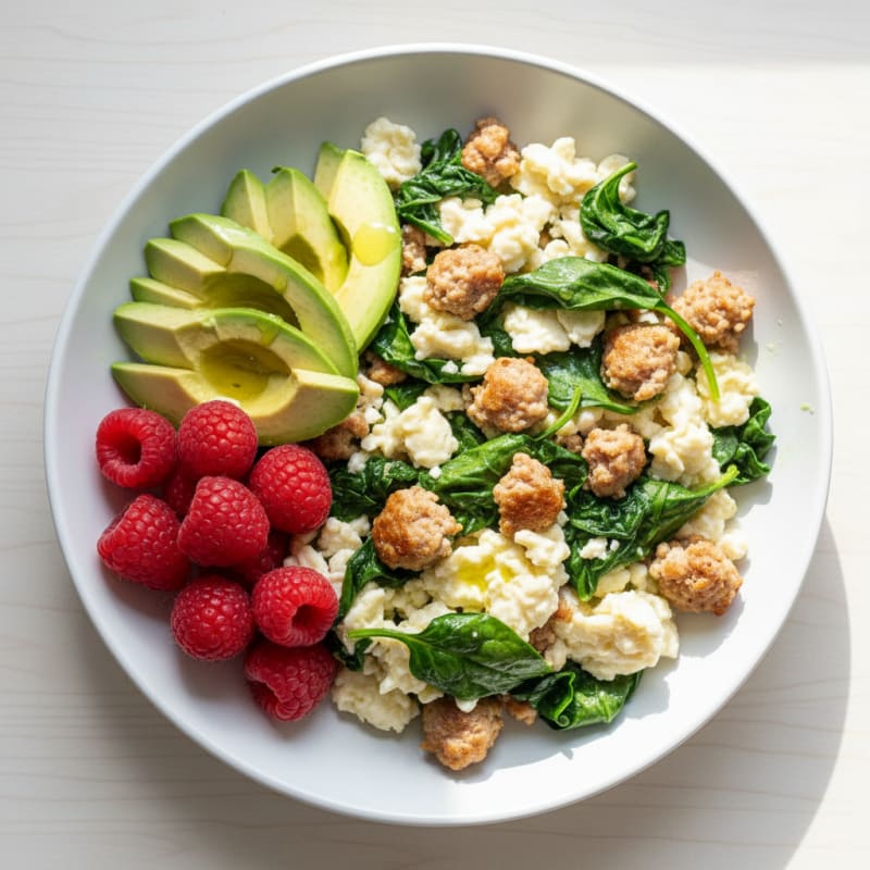 Egg White Scramble with Spinach and Turkey Sausage