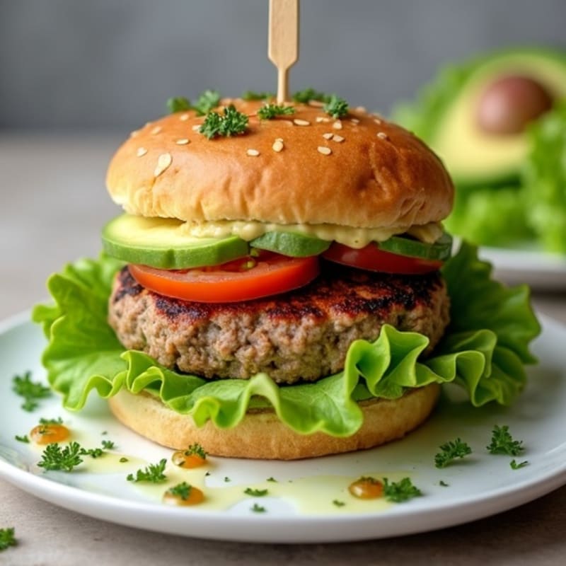 Lean Herb-Seasoned Turkey-Beef Burger with Avocado Smash