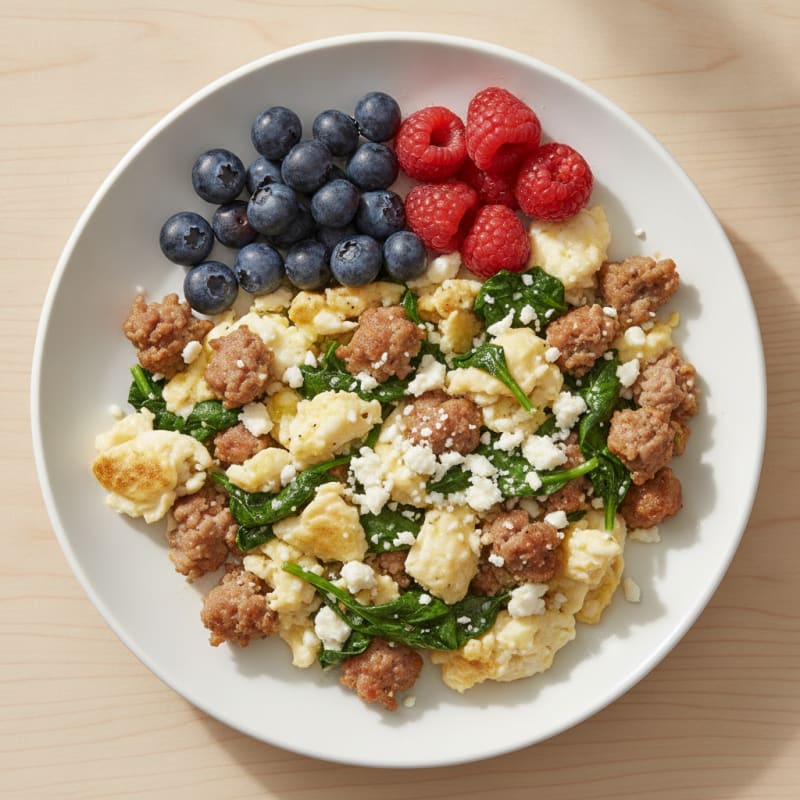 Egg White and Turkey Sausage Scramble with Spinach and Feta