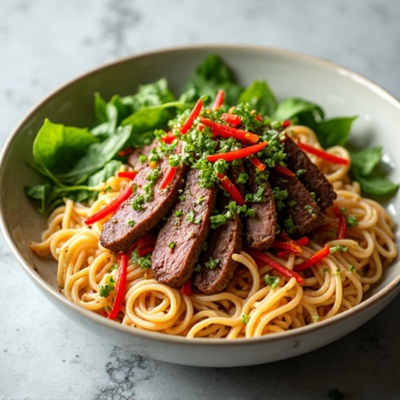 Lemongrass Ginger Beef with Rice Noodles