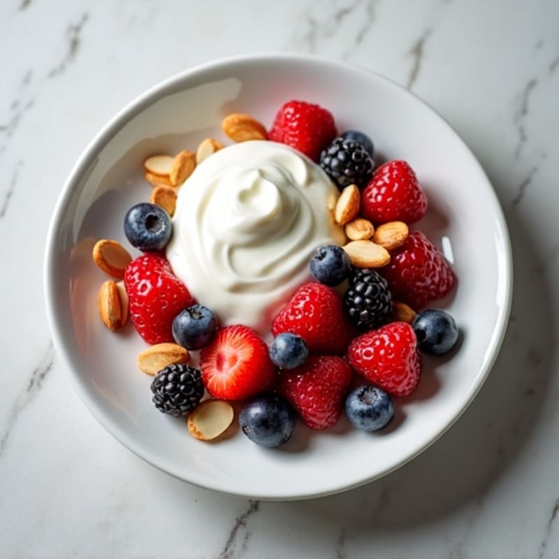 Creamy Greek Yogurt with Fresh Mixed Berries and Crunchy Almonds