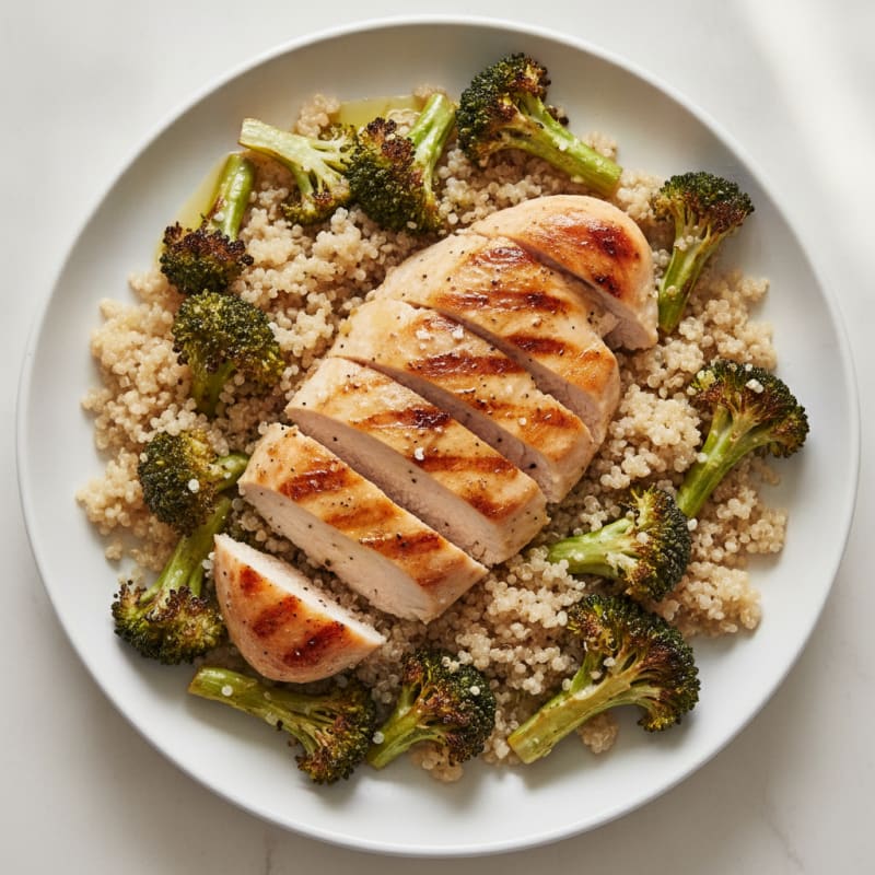 Grilled Chicken Breast with Quinoa and Roasted Broccoli