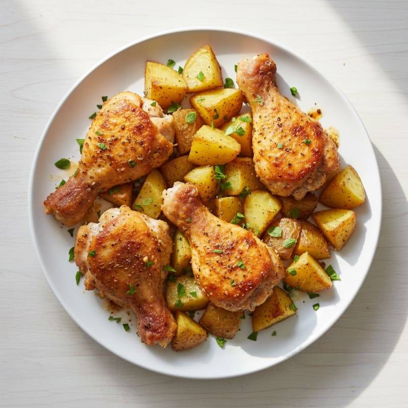 Golden Crispy Boneless Drumsticks with Roasted Potatoes