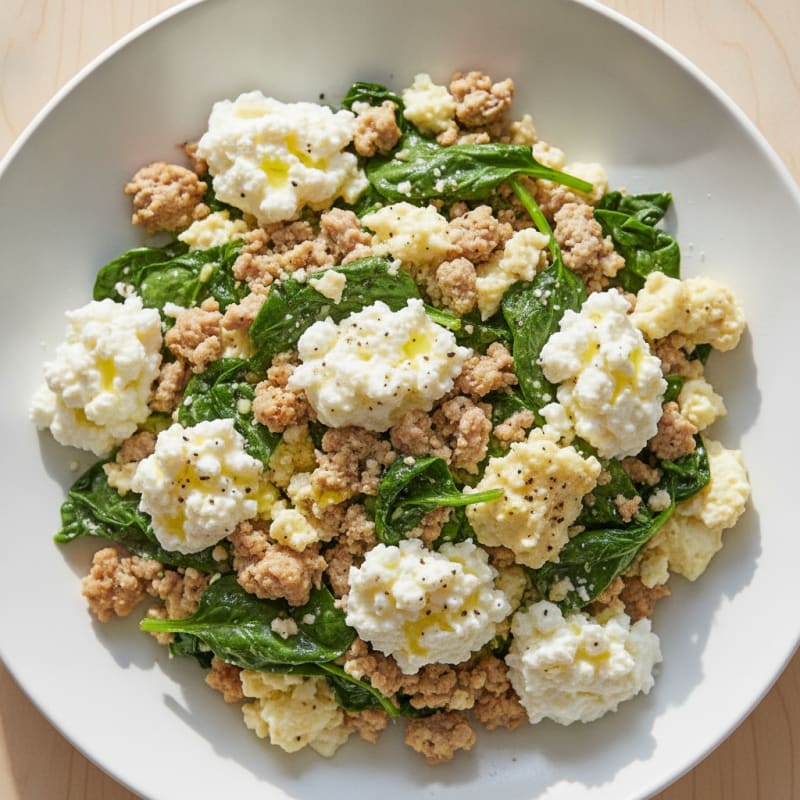 Egg White and Turkey Spinach Scramble with Cottage Cheese