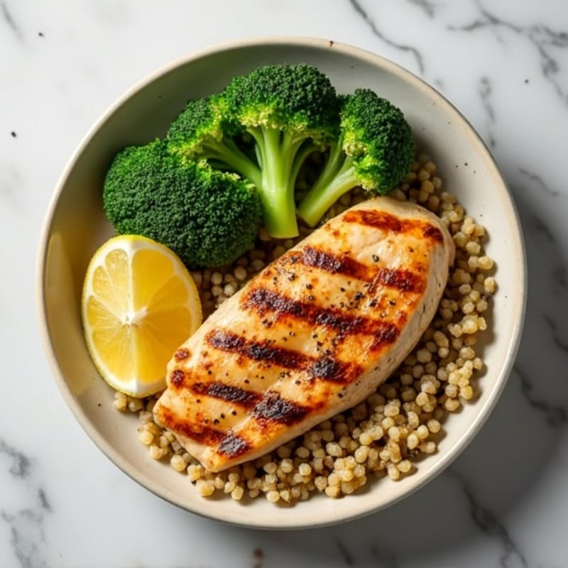 Grilled Chicken Breast with Quinoa and Roasted Broccoli