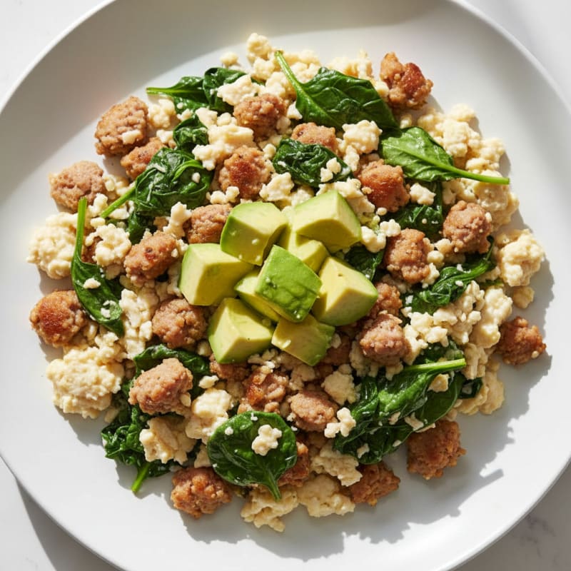 Egg White Scramble with Turkey Sausage and Spinach