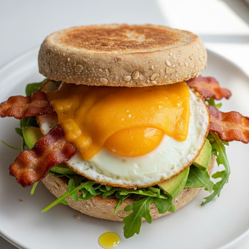 Crispy Turkey Bacon and Cheddar Egg Sandwich