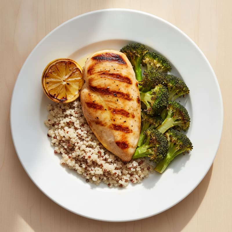 Grilled Chicken Breast with Quinoa and Roasted Broccoli