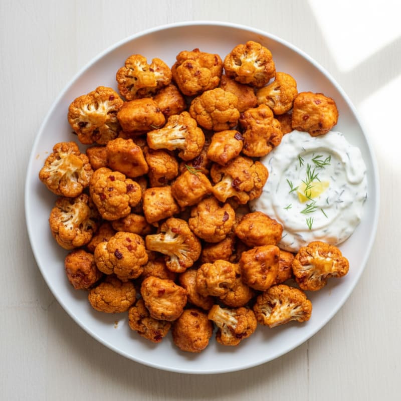 Crispy Buffalo Cauliflower and Chicken Bites