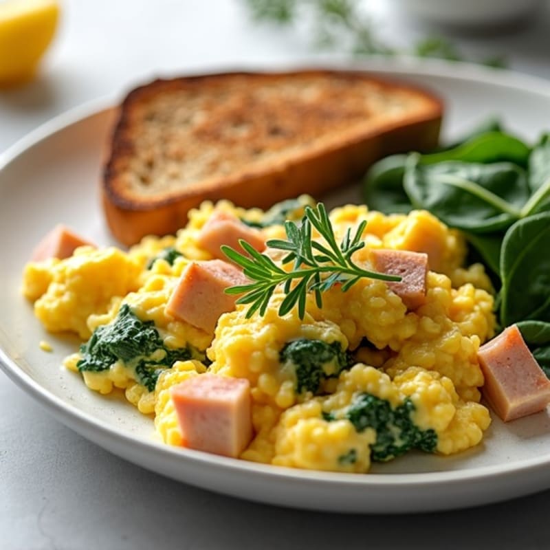 Cottage Cheese Scramble with Spinach and Smoked Turkey