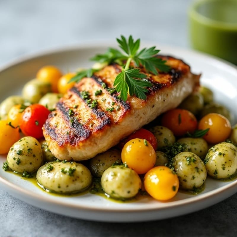 Chicken and Roasted Vegetable Gnocchi with Fresh Pesto