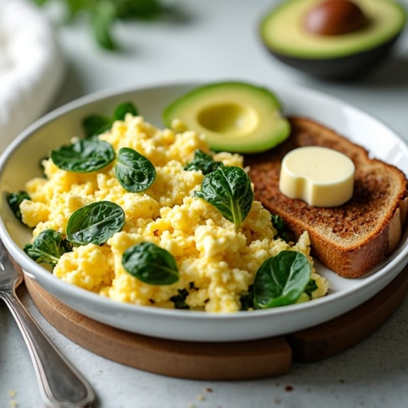 Egg White and Cottage Cheese Scramble with Sautéed Spinach