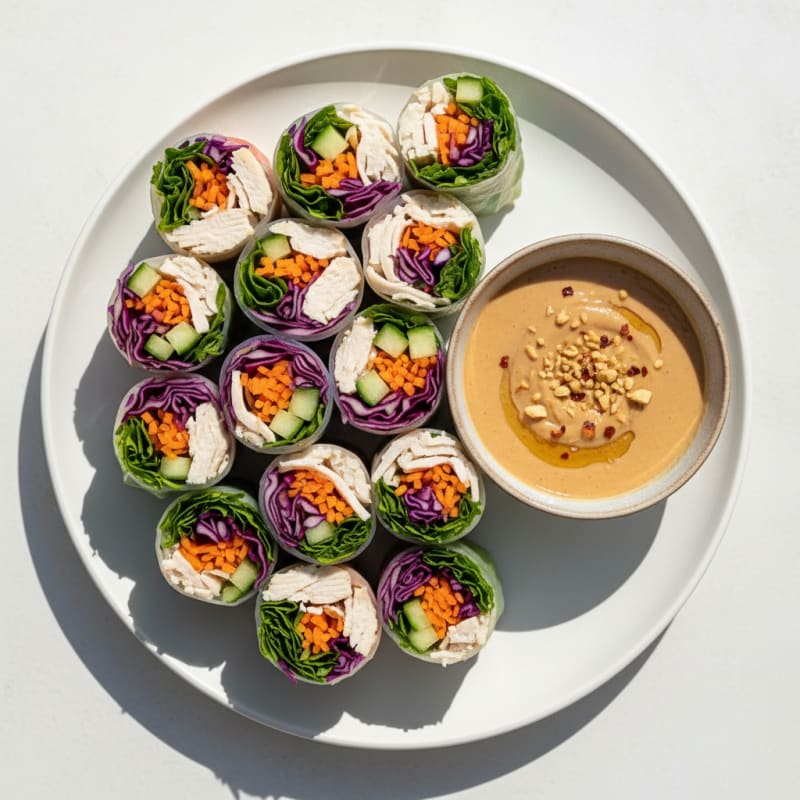 Chicken Summer Rolls with Peanut Dipping Sauce