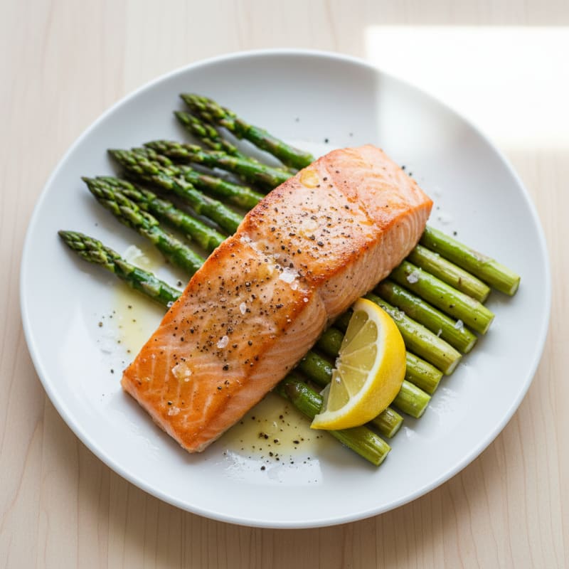 Seared Salmon Fillet with Roasted Asparagus