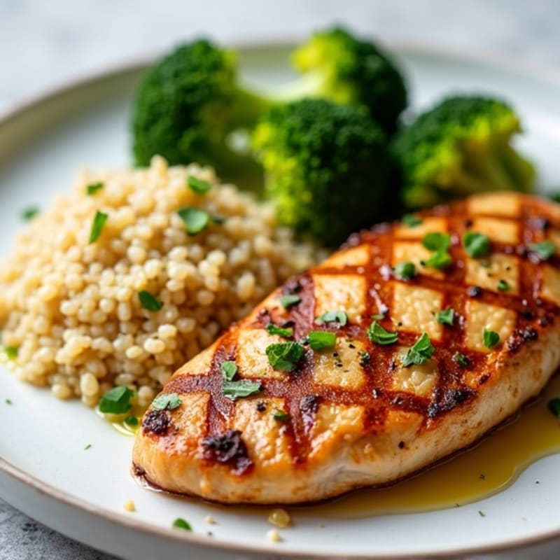 Grilled Chicken Breast with Quinoa and Steamed Broccoli