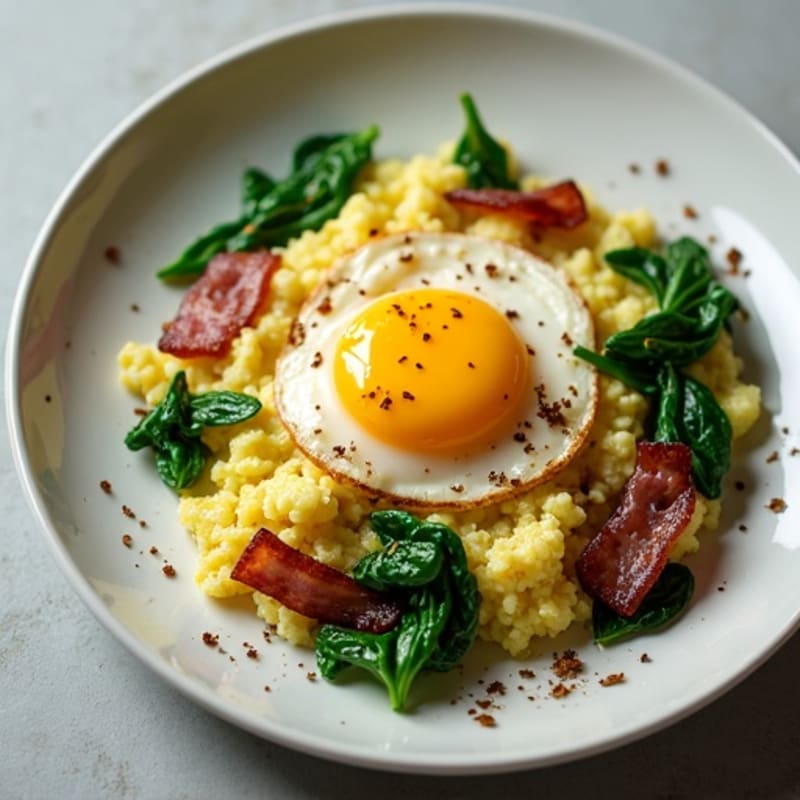 Cottage Cheese Scramble with Spinach and Turkey Bacon