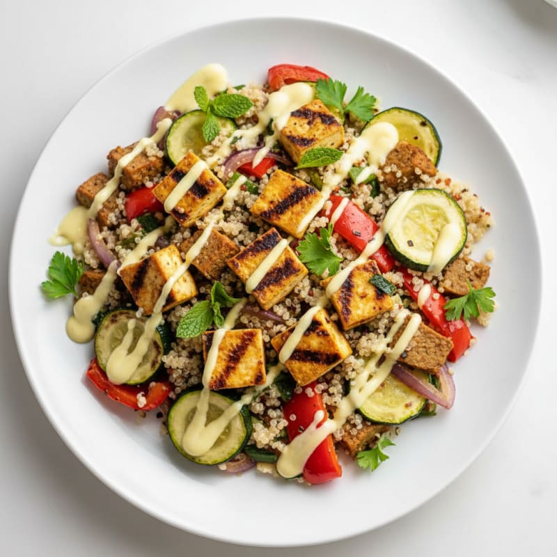 Grilled Tofu and Roasted Vegetable Quinoa Salad