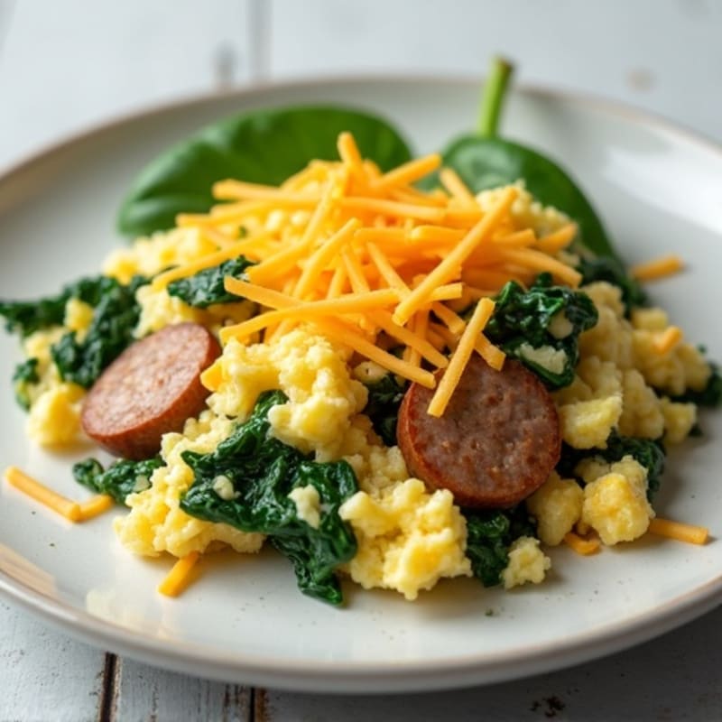 Egg White and Spinach Scramble with Turkey Sausage