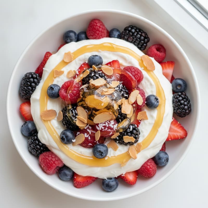 Creamy Greek Yogurt Parfait with Mixed Berries and Almonds