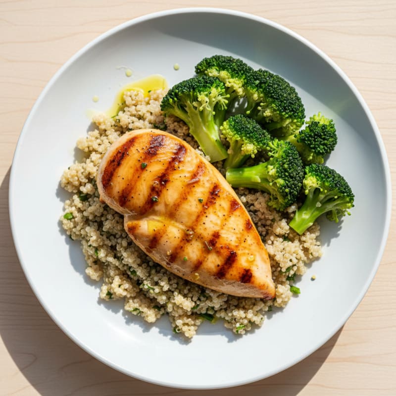 Grilled Chicken Breast with Quinoa and Steamed Broccoli