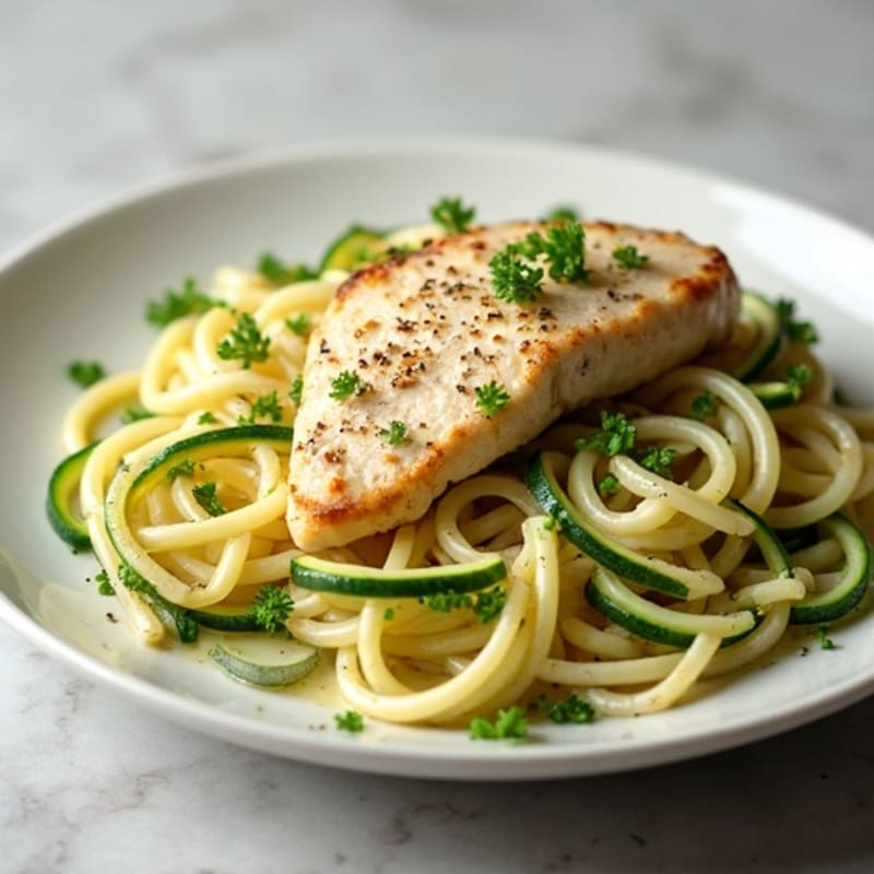 Creamy Cauliflower Chicken Alfredo with Zucchini Noodles