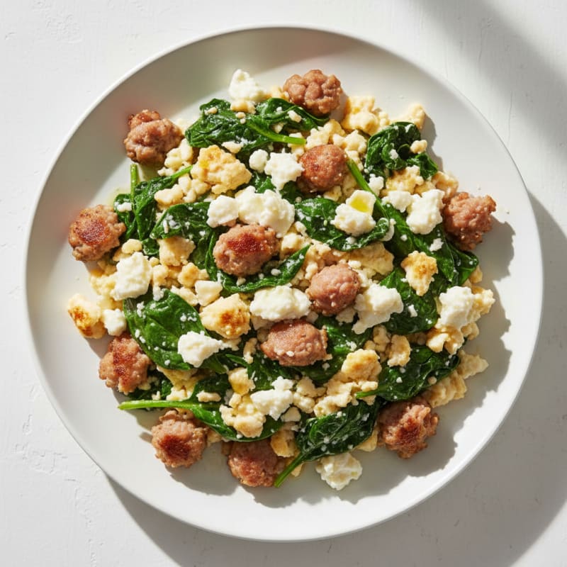 Egg White and Turkey Sausage Scramble with Spinach and Feta