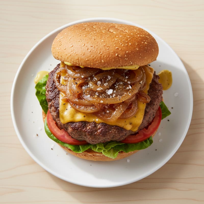 Crispy Caramelized Onion Beef Burger