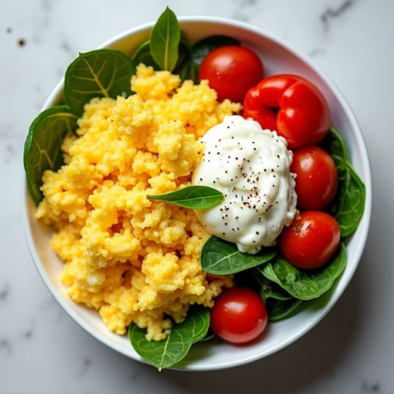 Fluffy Scrambled Egg and Fresh Vegetable Bowl