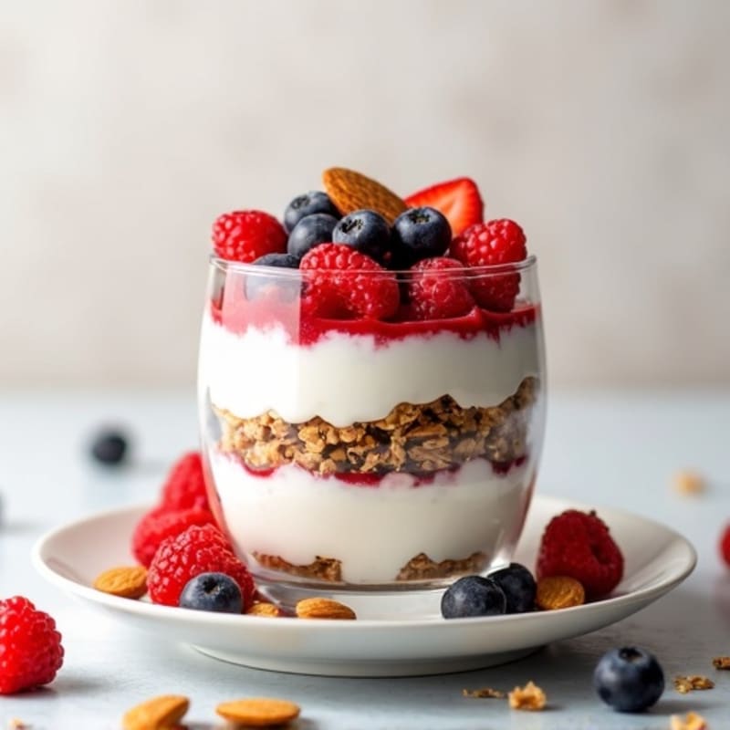 Greek Yogurt Protein Parfait with Mixed Berries and Almonds