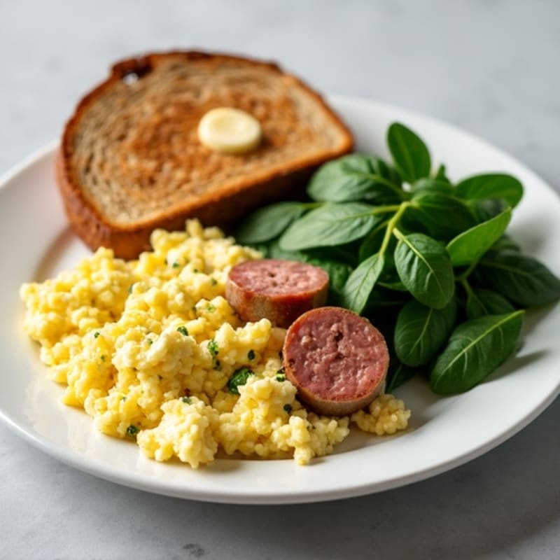 Egg White Scramble with Spinach and Grilled Turkey Sausage