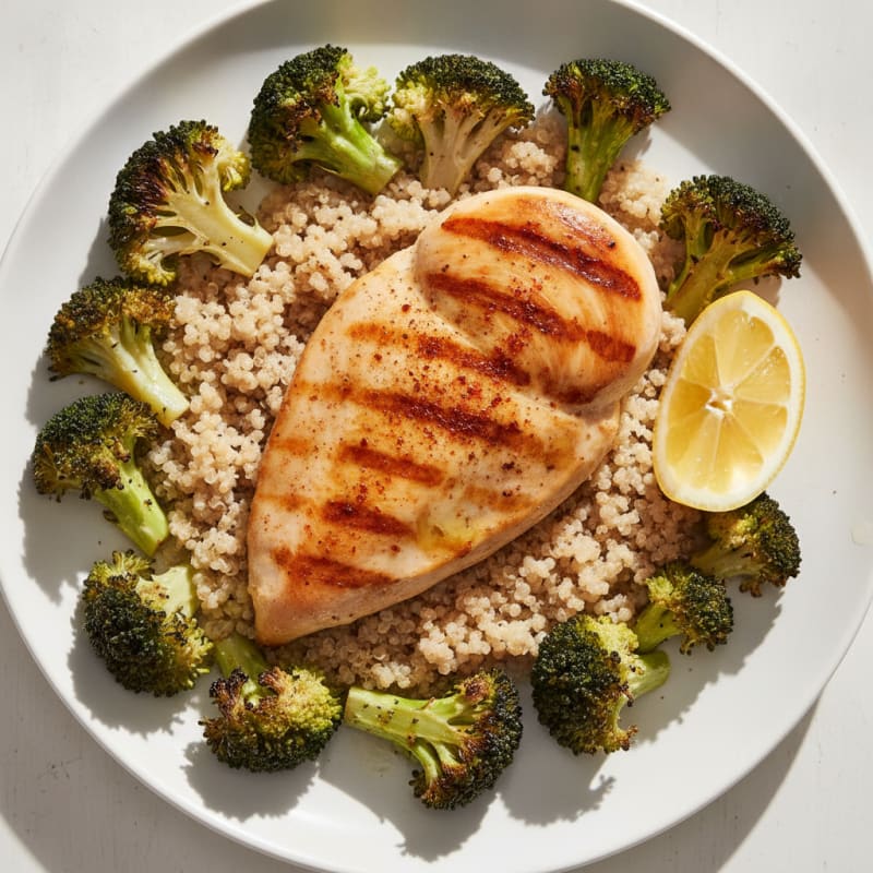 Grilled Chicken Breast with Quinoa and Roasted Broccoli