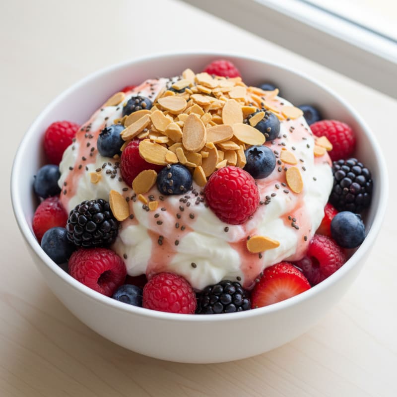 Greek Yogurt Protein Parfait with Mixed Berries and Almonds