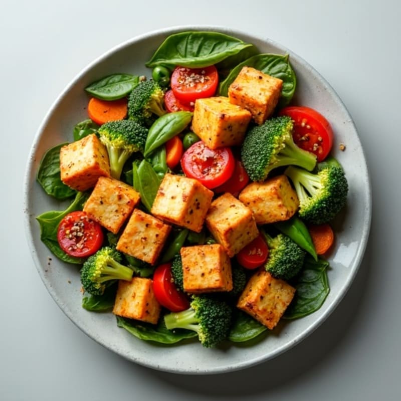 Crispy Sesame Ginger Tofu with Stir-Fried Vegetables
