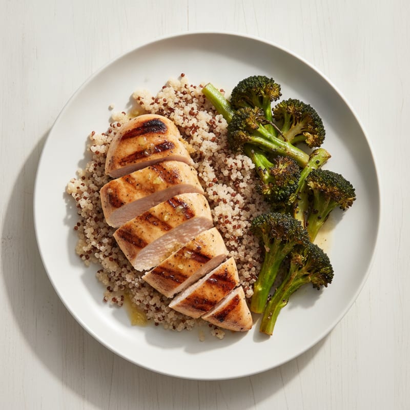 Grilled Chicken Breast with Quinoa and Roasted Broccoli