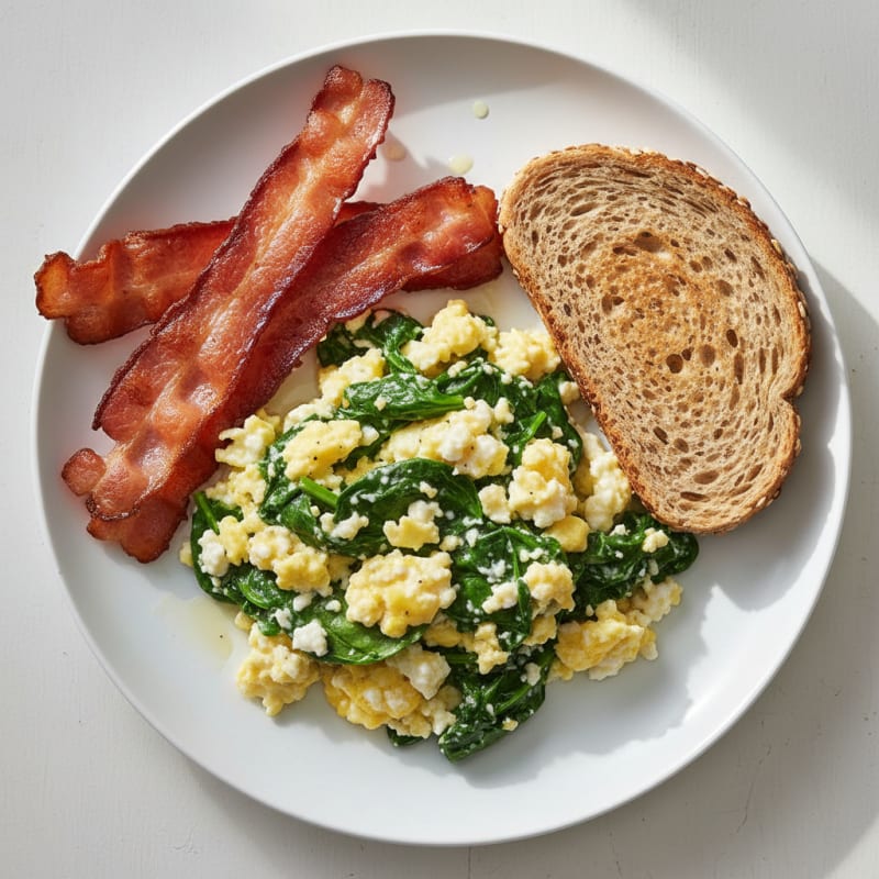 Cottage Cheese Scramble with Spinach and Turkey Bacon