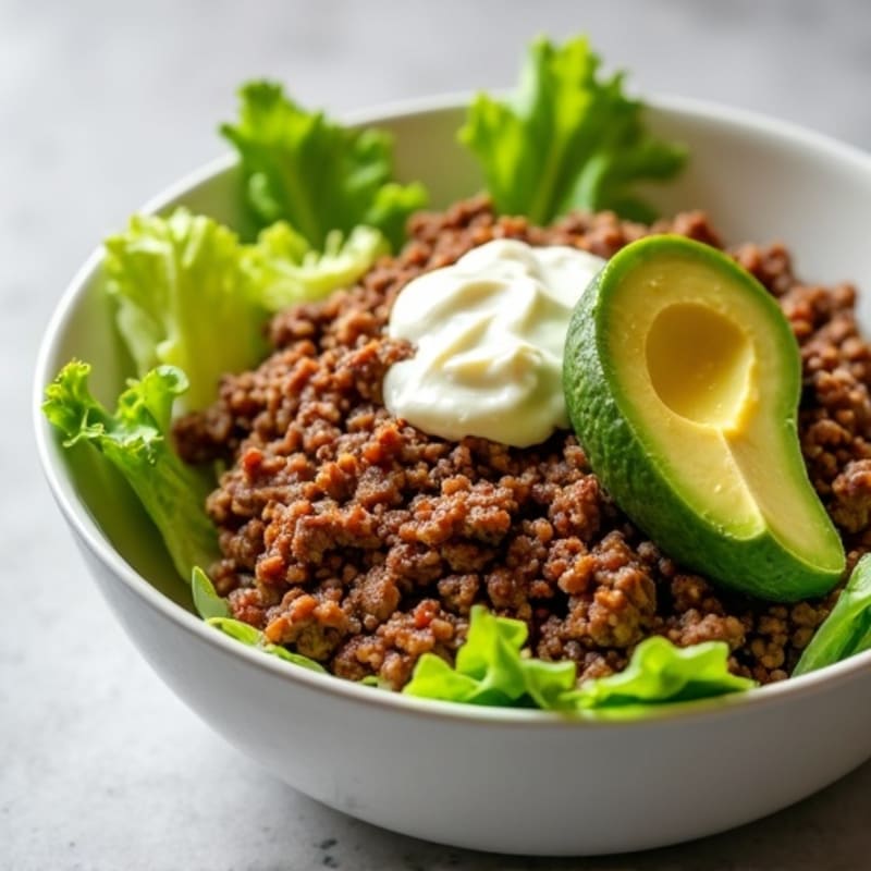 Savory Lean Ground Beef Bowl with Crispy Lettuce, Pickles, and Creamy Special Sauce