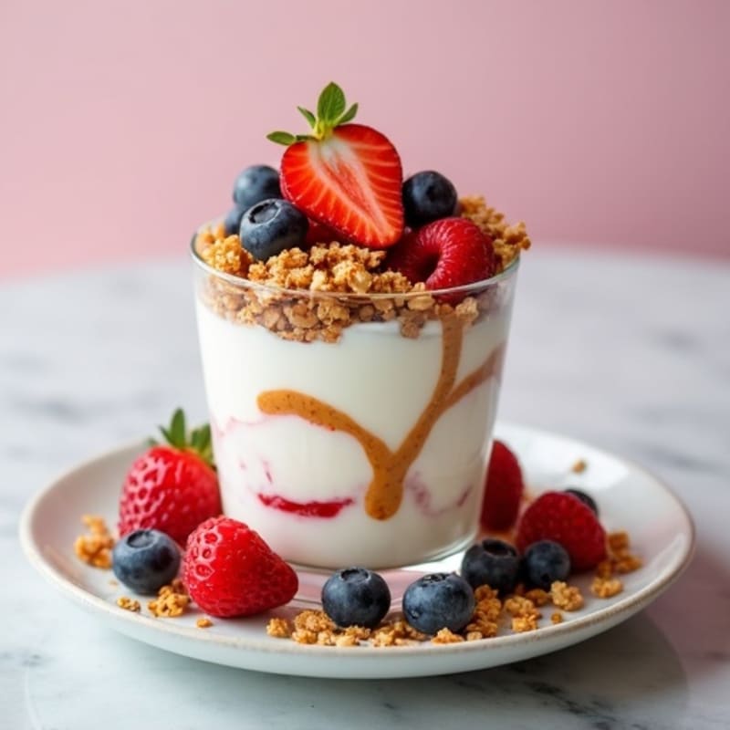 Greek Yogurt Protein Parfait with Almond Butter and Berries