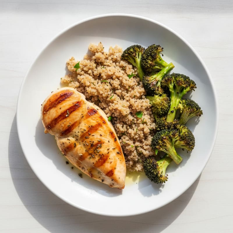 Grilled Chicken Breast with Quinoa and Roasted Broccoli