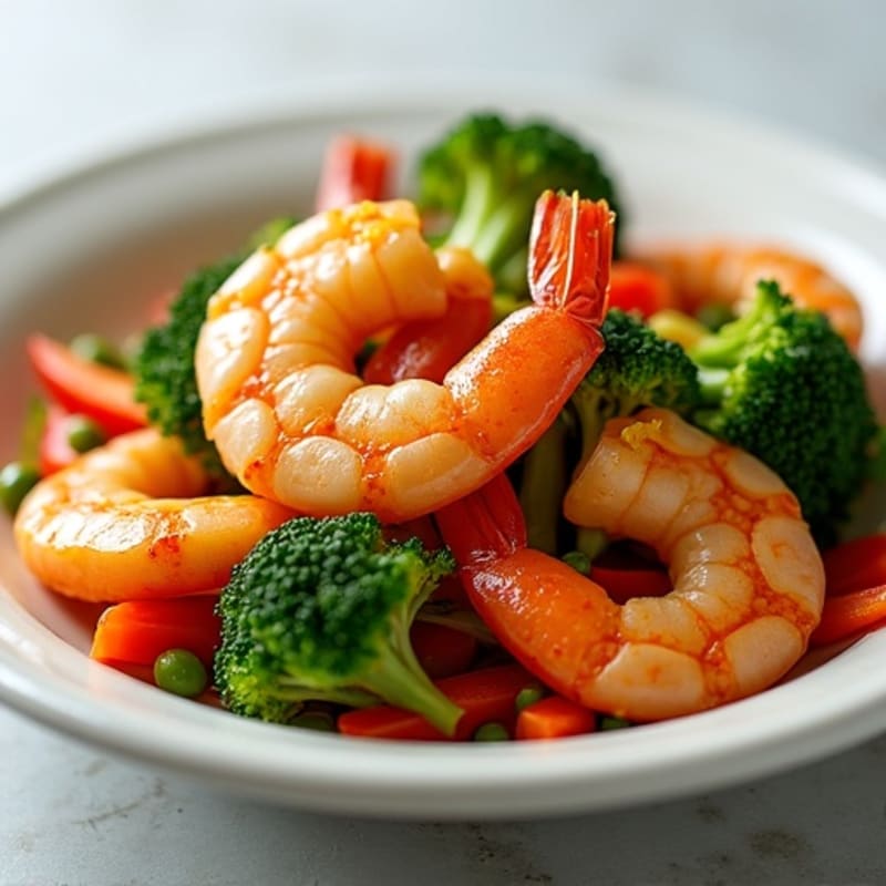 Garlic-Ginger Prawn Stir Fry with Crispy Vegetables