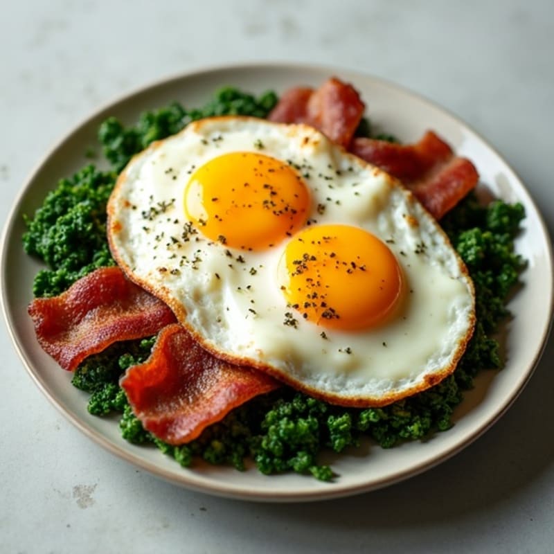 Eggs with Crispy Bacon and Sautéed Greens