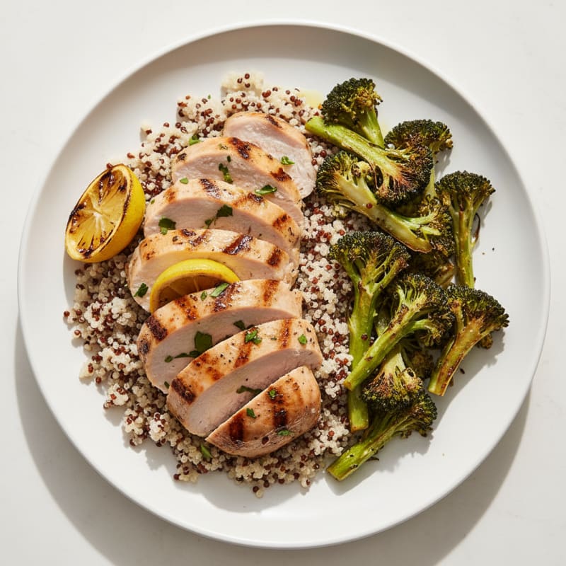 Grilled Turkey Breast with Quinoa and Roasted Broccoli