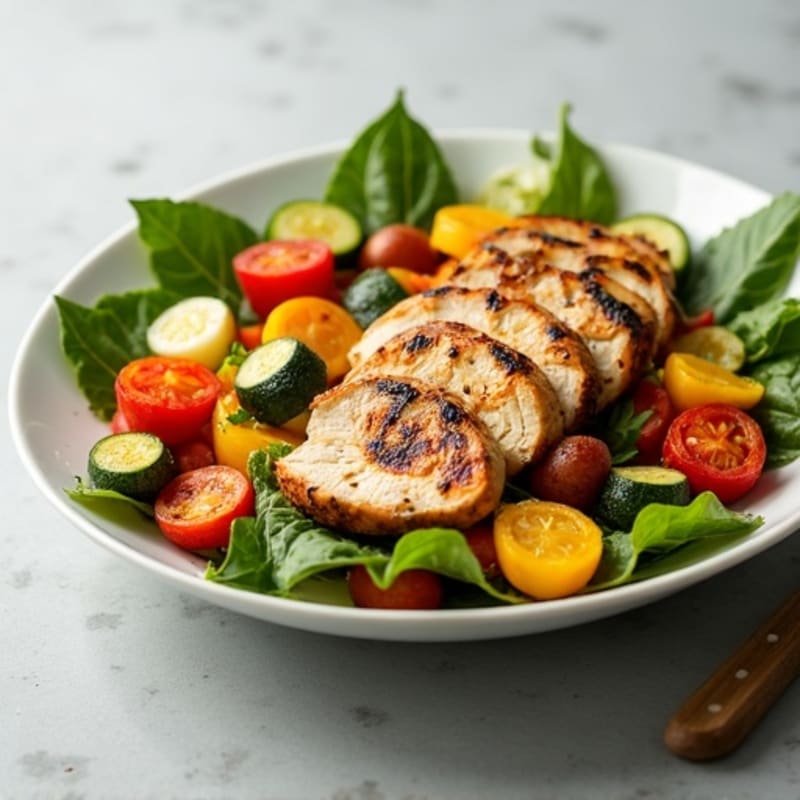 Grilled Chicken and Roasted Delicata Squash Salad with Peppers and Zucchini