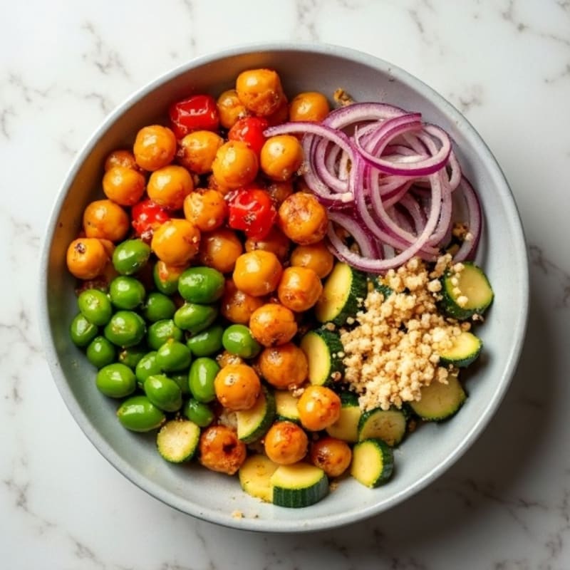Smoky Roasted Chickpea and Vegetable Bowl with Creamy Lemon Tahini Dressing