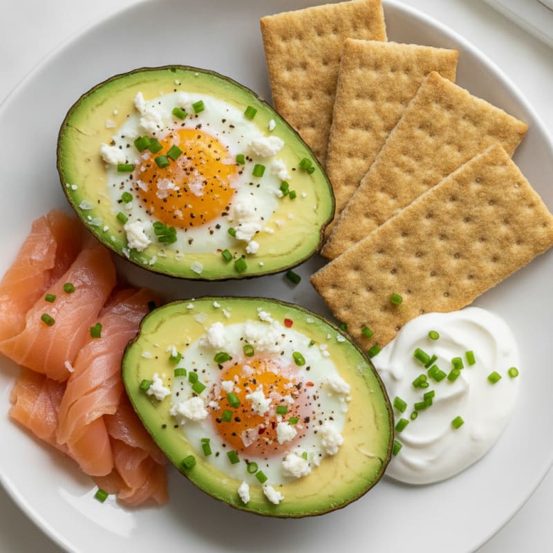 Avocado Baked Eggs with Feta and Smoked Salmon