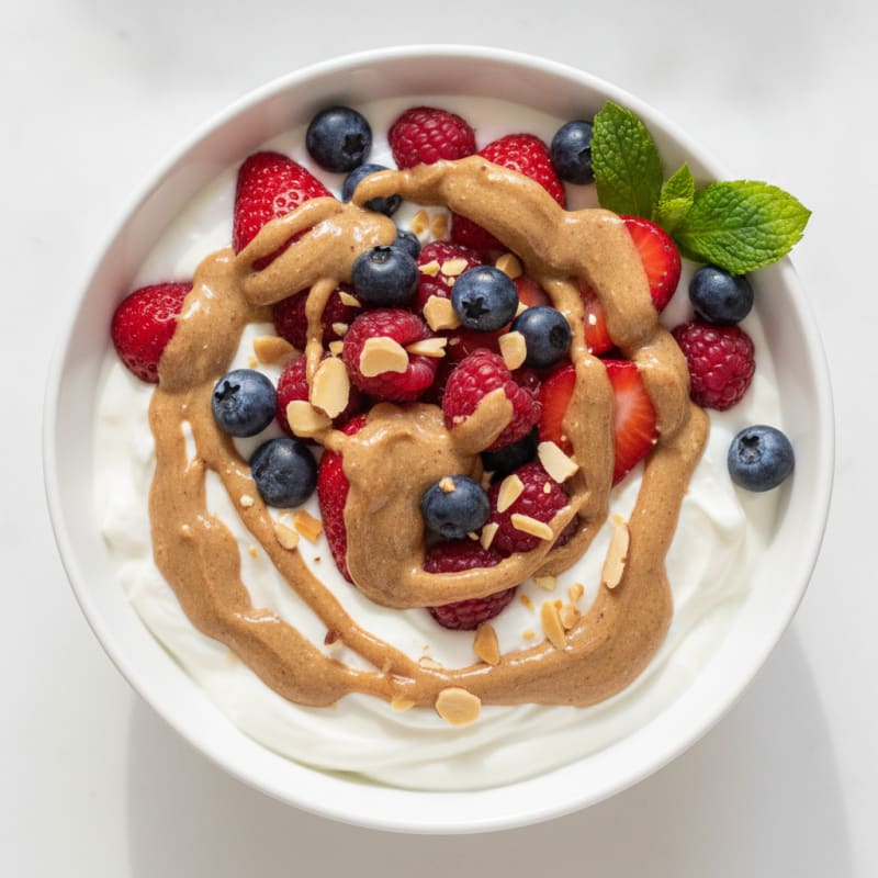 Greek Yogurt Protein Parfait with Mixed Berries and Almond Butter