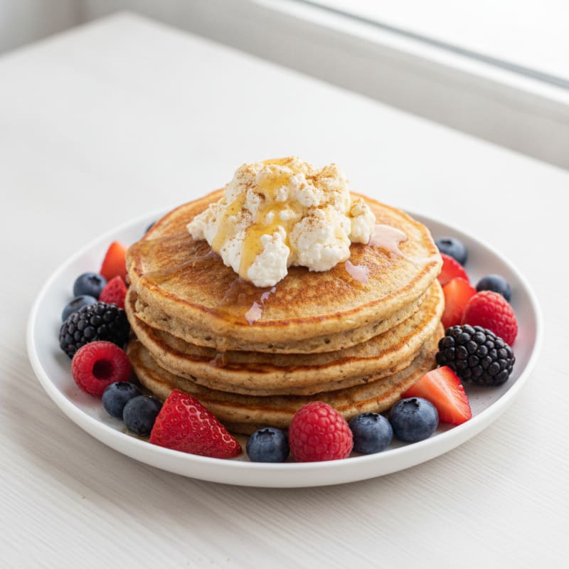 Protein Pancakes with Mixed Berries and Cottage Cheese