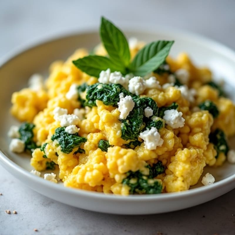 Fluffy Scrambled Eggs with Spinach and Feta