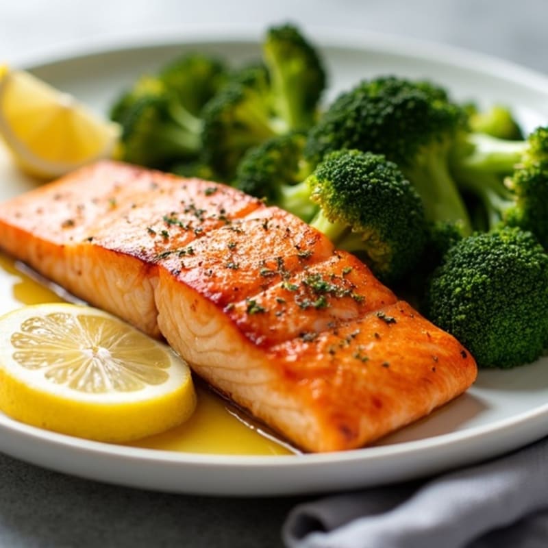 Seared Salmon Fillet with Roasted Broccoli and Lemon