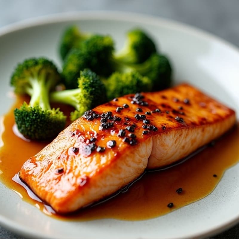 Pan-Seared Teriyaki Glazed Salmon with Crispy Roasted Broccoli